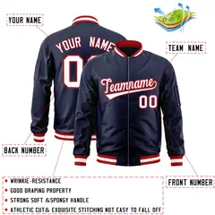 Navy White-Red Varsity Letterman Bomber Jacket 2
