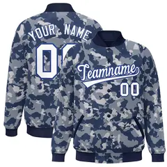 Navy White-Royal Camo Varsity Letterman Bomber Jacket 1