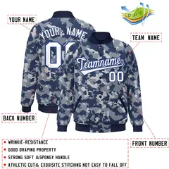 Navy White-Royal Camo Varsity Letterman Bomber Jacket 2
