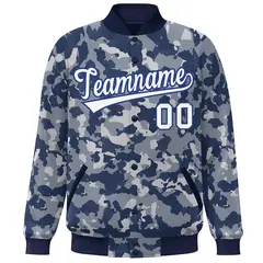 Navy White-Royal Camo Varsity Letterman Bomber Jacket 3