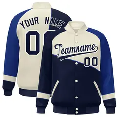 Navy White-Royal Color Block Varsity Full-Snap Bomber Baseball Jacket
