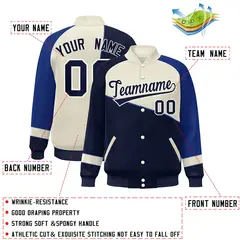 Navy White-Royal Color Block Varsity Full-Snap Bomber Baseball Jacket 2