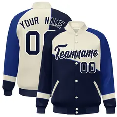 Navy White-Royal Color Block Varsity Full-Snap Bomber Baseball Jacket