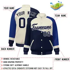 Navy White-Royal Color Block Varsity Full-Snap Bomber Baseball Jacket 2
