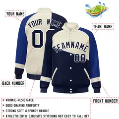 Navy White-Royal Color Block Varsity Full-Snap Bomber Baseball Jacket 2