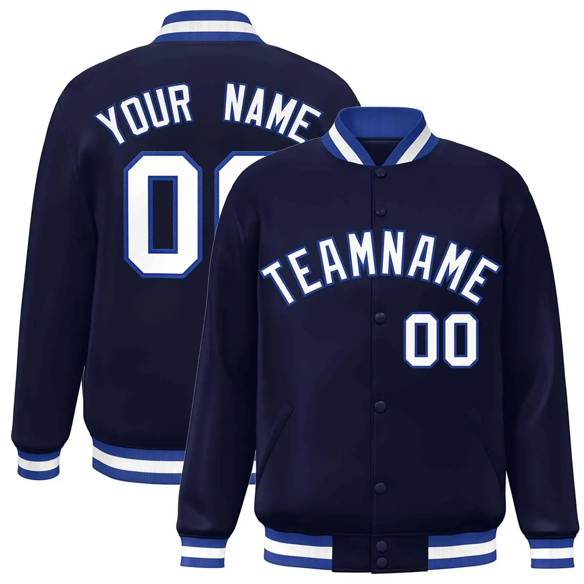 Navy White-Royal Full-Snap Varsity Letterman Jacket