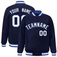 Navy White-Royal Full-Snap Varsity Letterman Jacket