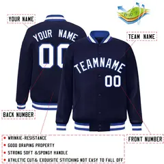 Navy White-Royal Full-Snap Varsity Letterman Jacket 2