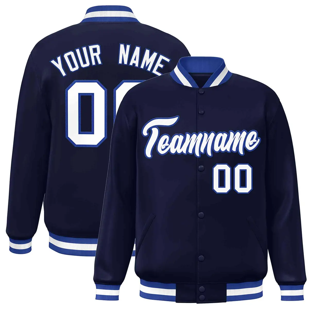 Navy White-Royal Full-Snap Varsity Letterman Jacket
