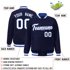 Navy White-Royal Full-Snap Varsity Letterman Jacket 2