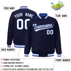 Navy White-Royal Full-Snap Varsity Letterman Jacket 2