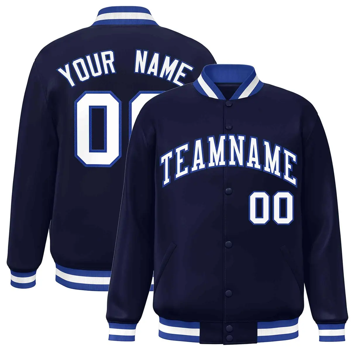 Navy White-Royal Full-Snap Varsity Letterman Jacket