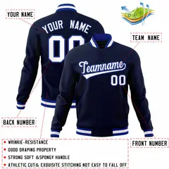 Navy White-Royal Full-Snap Varsity Letterman Jacket 4