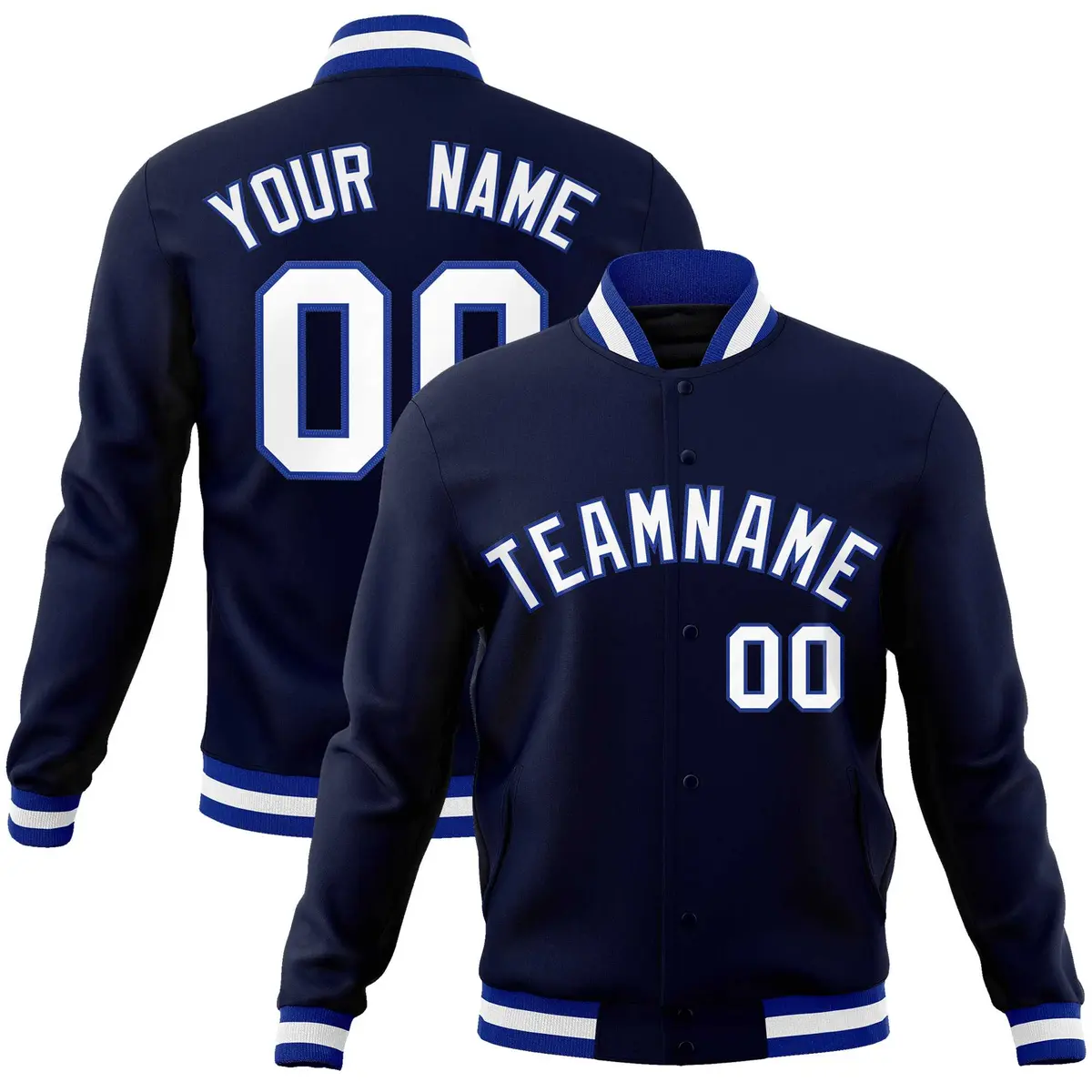 Navy White-Royal Full-Snap Varsity Letterman Jacket