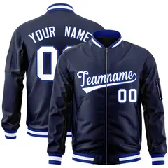 Navy White-Royal Full-Zip Varsity Letterman Bomber Jacket