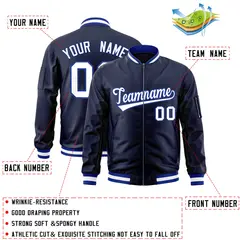 Navy White-Royal Full-Zip Varsity Letterman Bomber Jacket 2