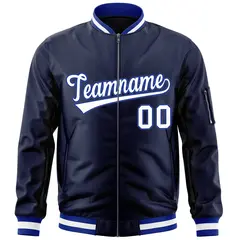 Navy White-Royal Full-Zip Varsity Letterman Bomber Jacket 3