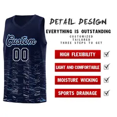 Navy White Scratches Pattern Basketball Jersey 4