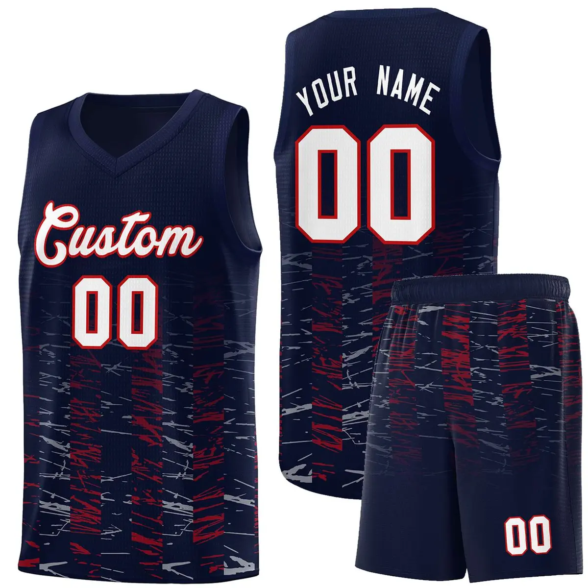Navy White Scratches Pattern Basketball Jersey