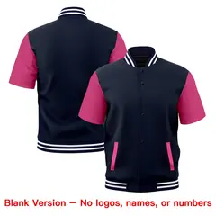 Navy White Short Sleeve Full-Snap Varsity Jacket 7