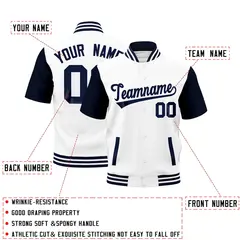 Navy White Short Sleeve Full-Snap Varsity Jacket 2