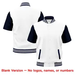 Navy White Short Sleeve Full-Snap Varsity Jacket 7