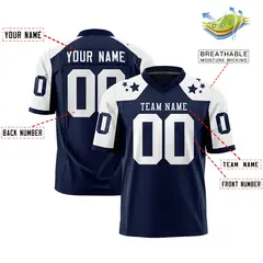 Navy White Shoulder Star Pattern Flag Football Jersey 2