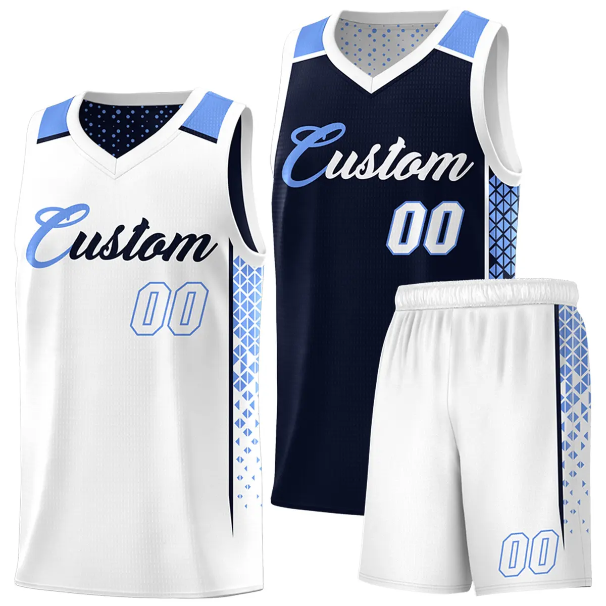 Navy White Side Gradient Pattern Double Side Basketball Jersey