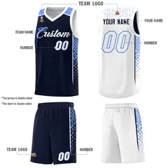 Navy White Side Gradient Pattern Double Side Basketball Jersey 2