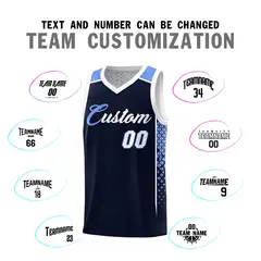 Navy White Side Gradient Pattern Double Side Basketball Jersey 4