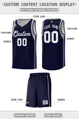 Navy White Sleeve Color Block Basketball Jersey 2