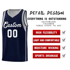 Navy White Sleeve Color Block Basketball Jersey 5