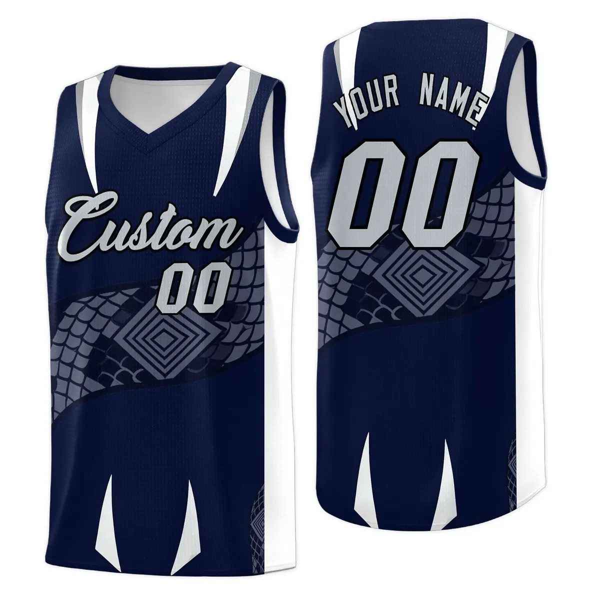 Navy White Snake Scale Venomous Fang Graffiti Basketball Jersey