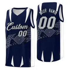 Navy White Snake Scale Venomous Fang Graffiti Basketball Jersey 1
