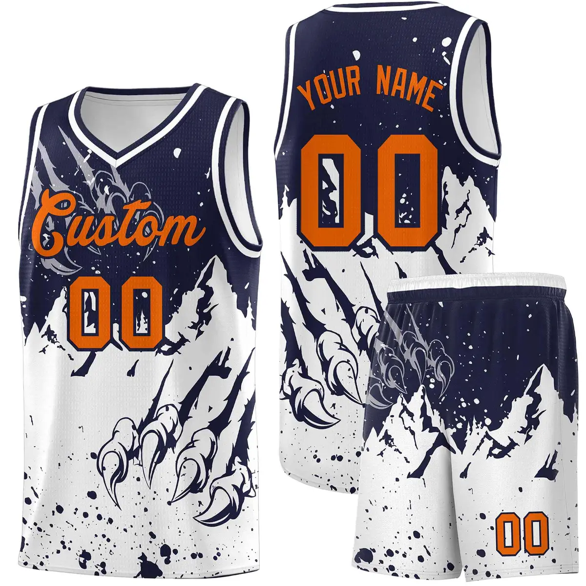Navy White Snow Mountain Beast Pattern Basketball Jersey