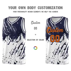 Navy White Snow Mountain Beast Pattern Basketball Jersey 3