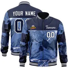 Navy White Snow Mountain Varsity Letterman Bomber Jacket