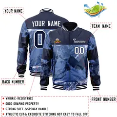 Navy White Snow Mountain Varsity Letterman Bomber Jacket 2