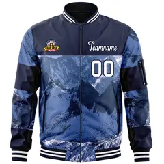 Navy White Snow Mountain Varsity Letterman Bomber Jacket 3