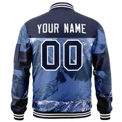 Navy White Snow Mountain Varsity Letterman Bomber Jacket 4