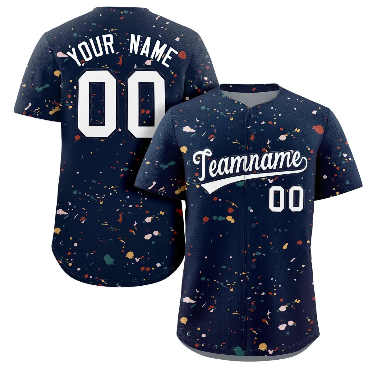 Navy White Splash Graffiti Striped Baseball Jersey