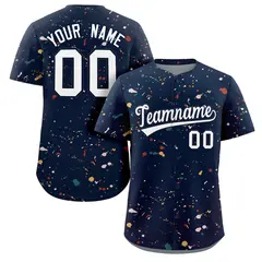 Navy White Splash Graffiti Striped Baseball Jersey