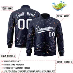 Navy White Splash Graffiti Varsity Full-Zip Letterman Jacket 2