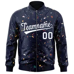 Navy White Splash Graffiti Varsity Full-Zip Letterman Jacket 3
