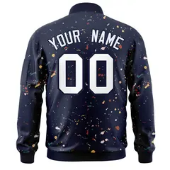 Navy White Splash Graffiti Varsity Full-Zip Letterman Jacket 4