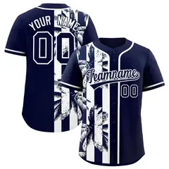 Navy White Split Coconut Tree Design Baseball Jersey
