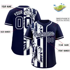 Navy White Split Coconut Tree Design Baseball Jersey 2