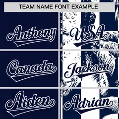 Navy White Split Coconut Tree Design Baseball Jersey 3