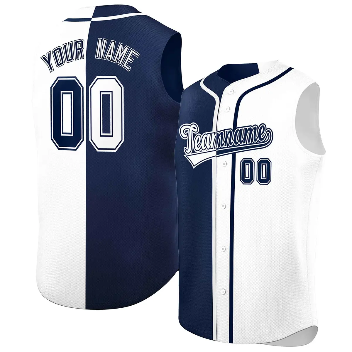 Navy White Split-Design Authentic Sleeveless Baseball Jersey