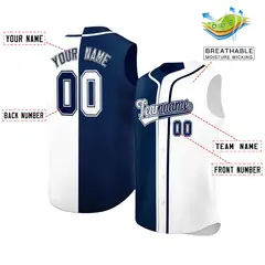 Navy White Split-Design Authentic Sleeveless Baseball Jersey 2
